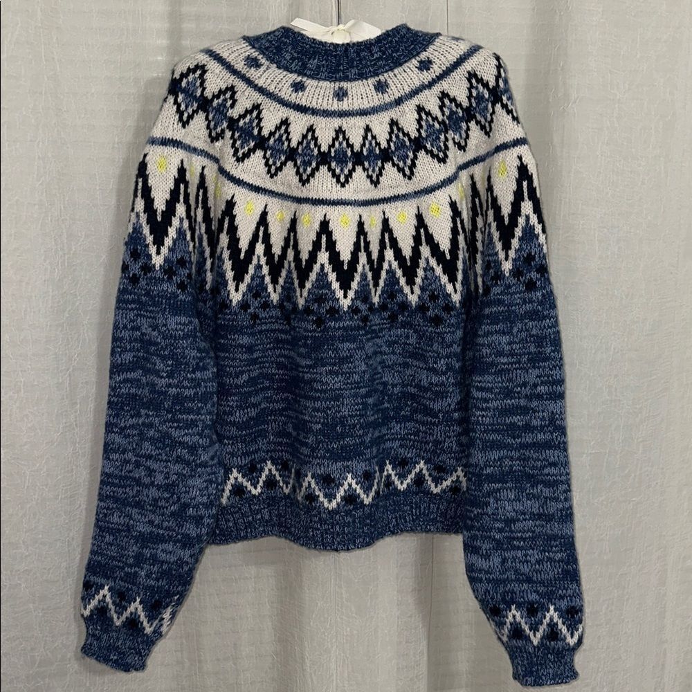 AE XL Blue White Multi Fair Isle Snow Stopper Knit Sweater - Picture 8 of 16